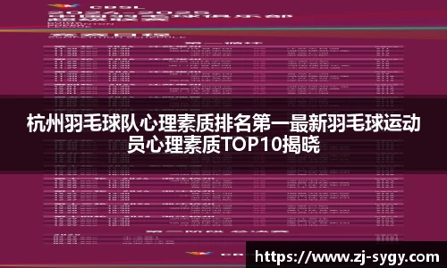 杭州羽毛球队心理素质排名第一最新羽毛球运动员心理素质TOP10揭晓